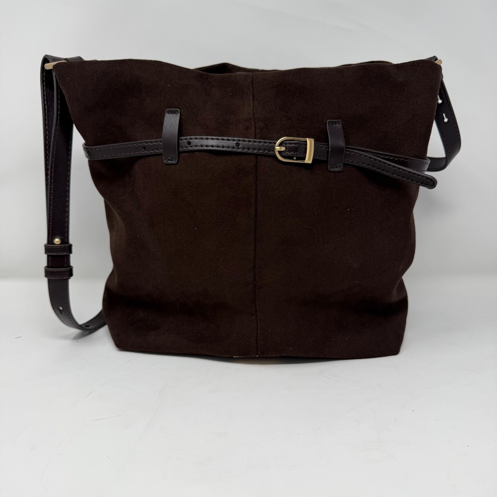 House of Harlow 1960 Suede Belted Bucket Bag Crossbody Brown Women